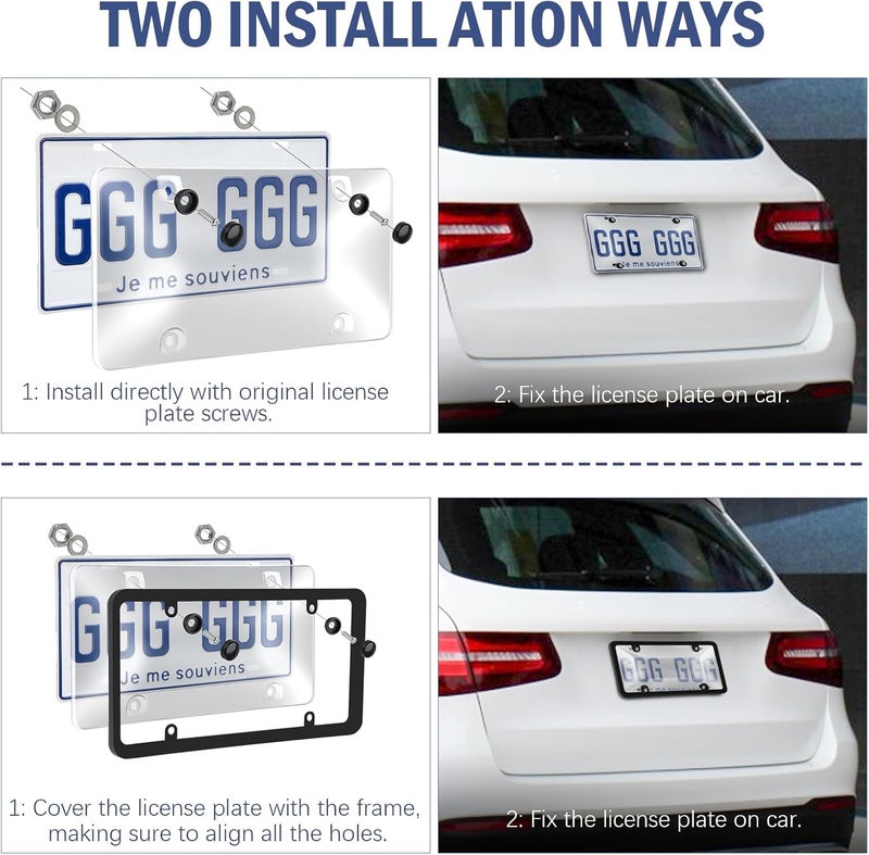 jalan License Plate Covers, 2 Pack License Plate Protector and Frames Combo, Plastic Car Front/Rear License Plate Covers ith Screws Caps, Universal Car Accessories for Most Cars - Image 5